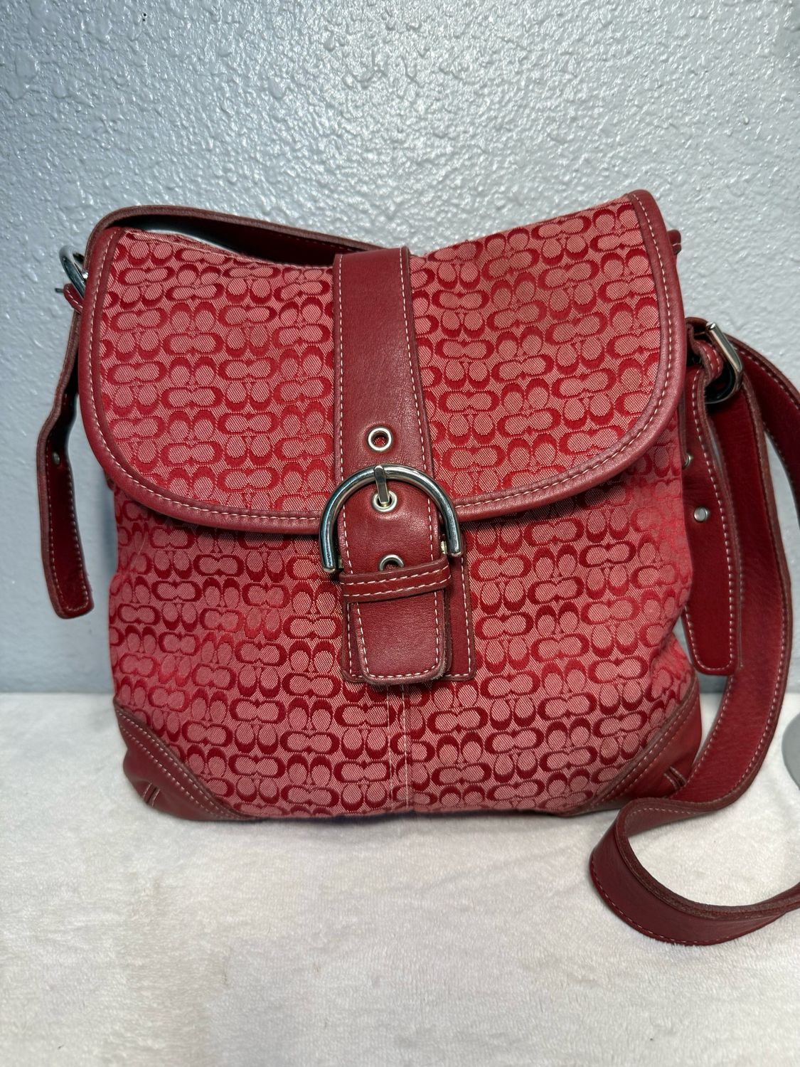 Coach Vintage Red Jacard And Leather SoHo  Crossbody