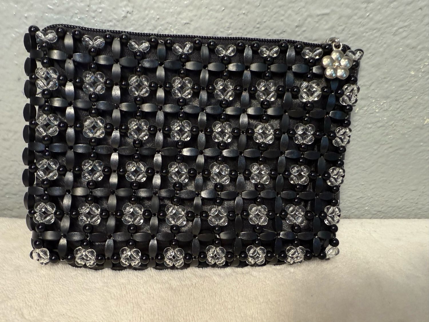 Beaded Black Leather, Catch All Pouch NWOT!
