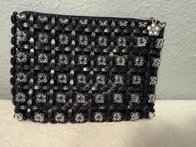 Beaded Black Leather, Catch All Pouch NWOT!