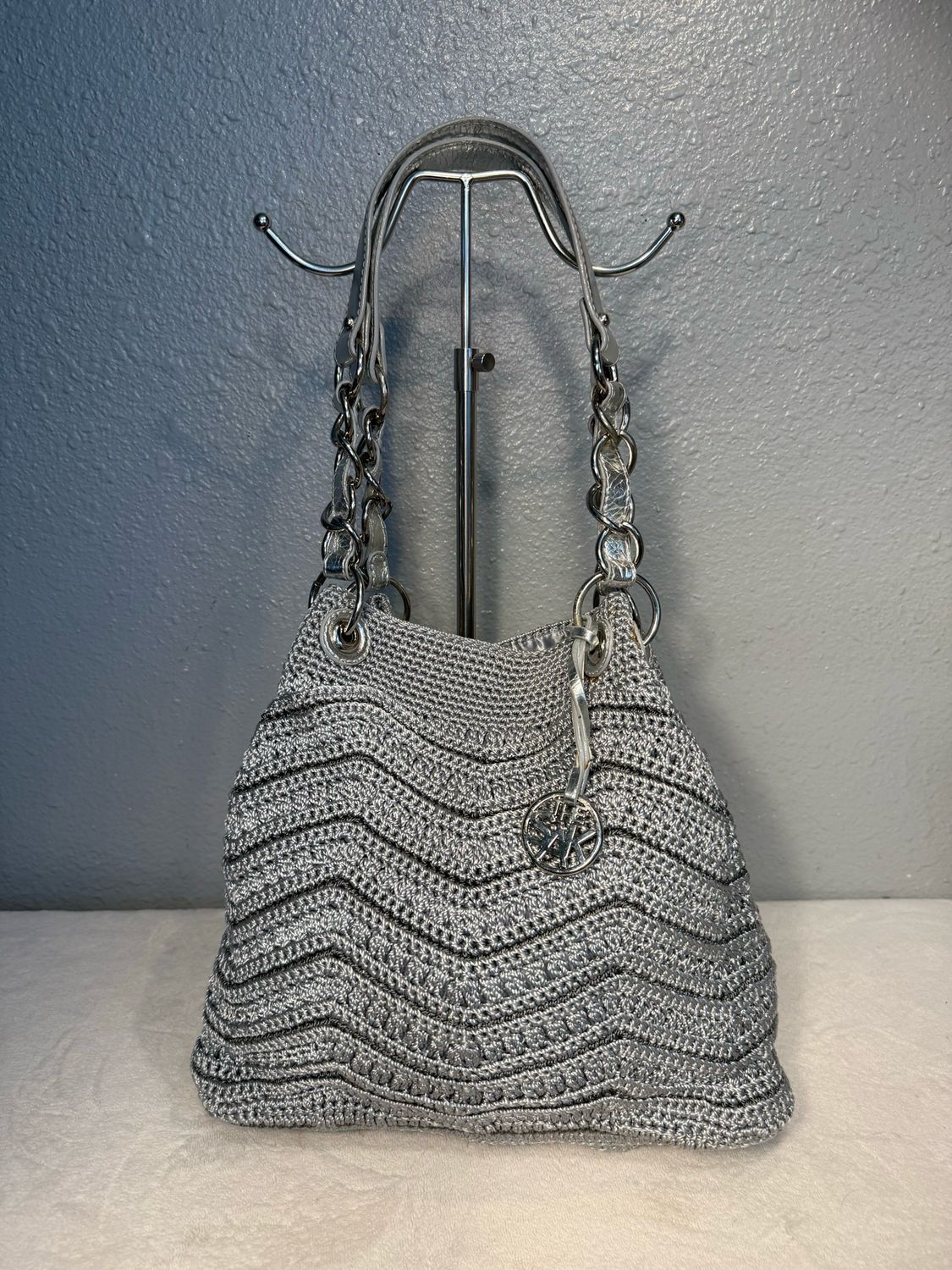 The Sack Gray Silver, Quashie, And Leather Shoulder Bag