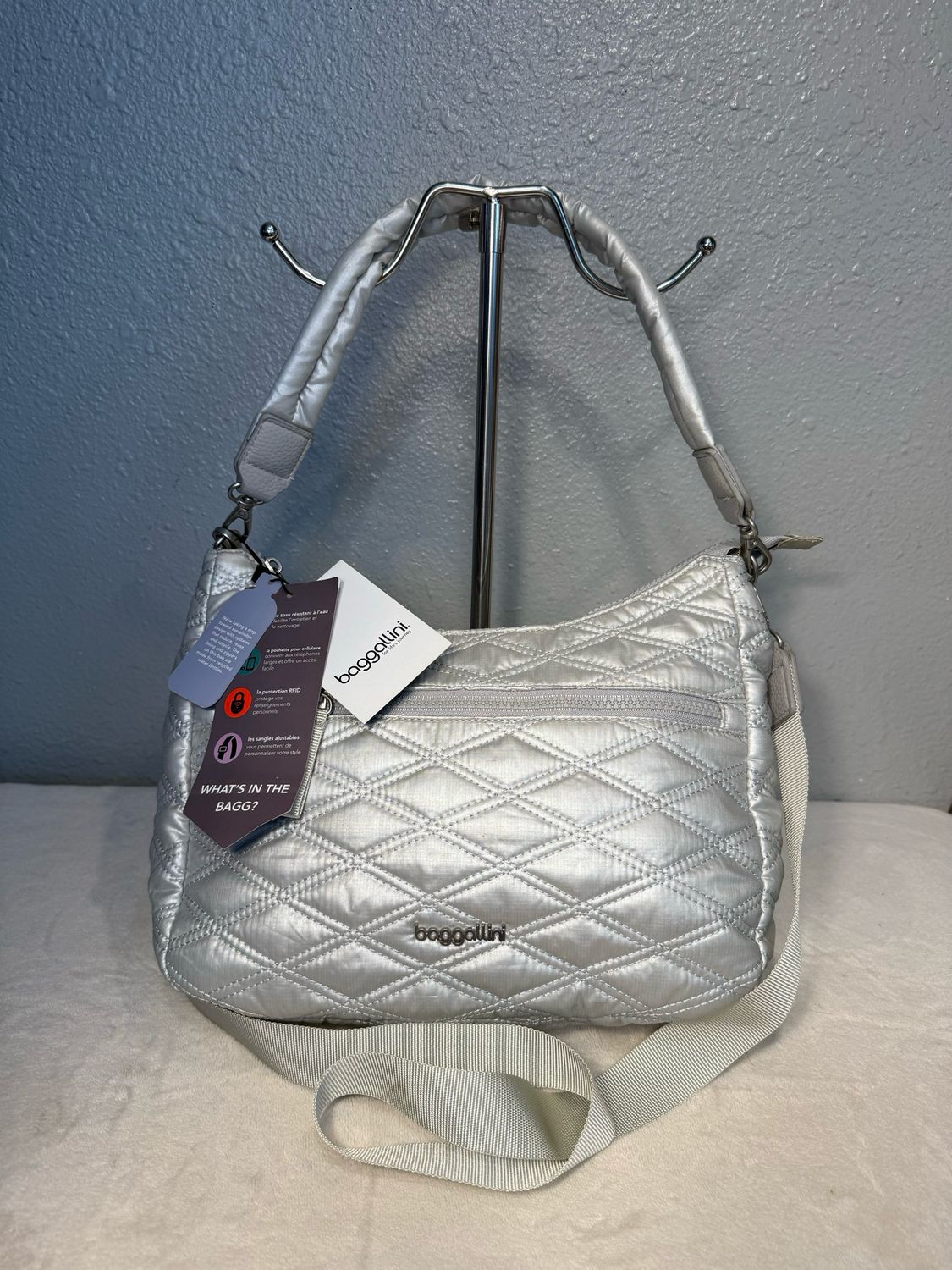 Bagolini Silver Quilted Hobo/Shoulder Bag NWT!