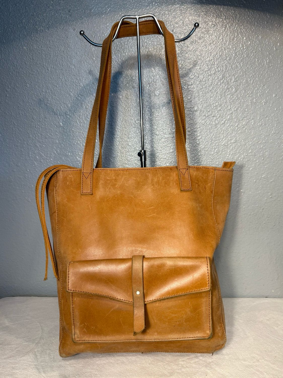 Raves And Lily Tan Raw Leather Tote