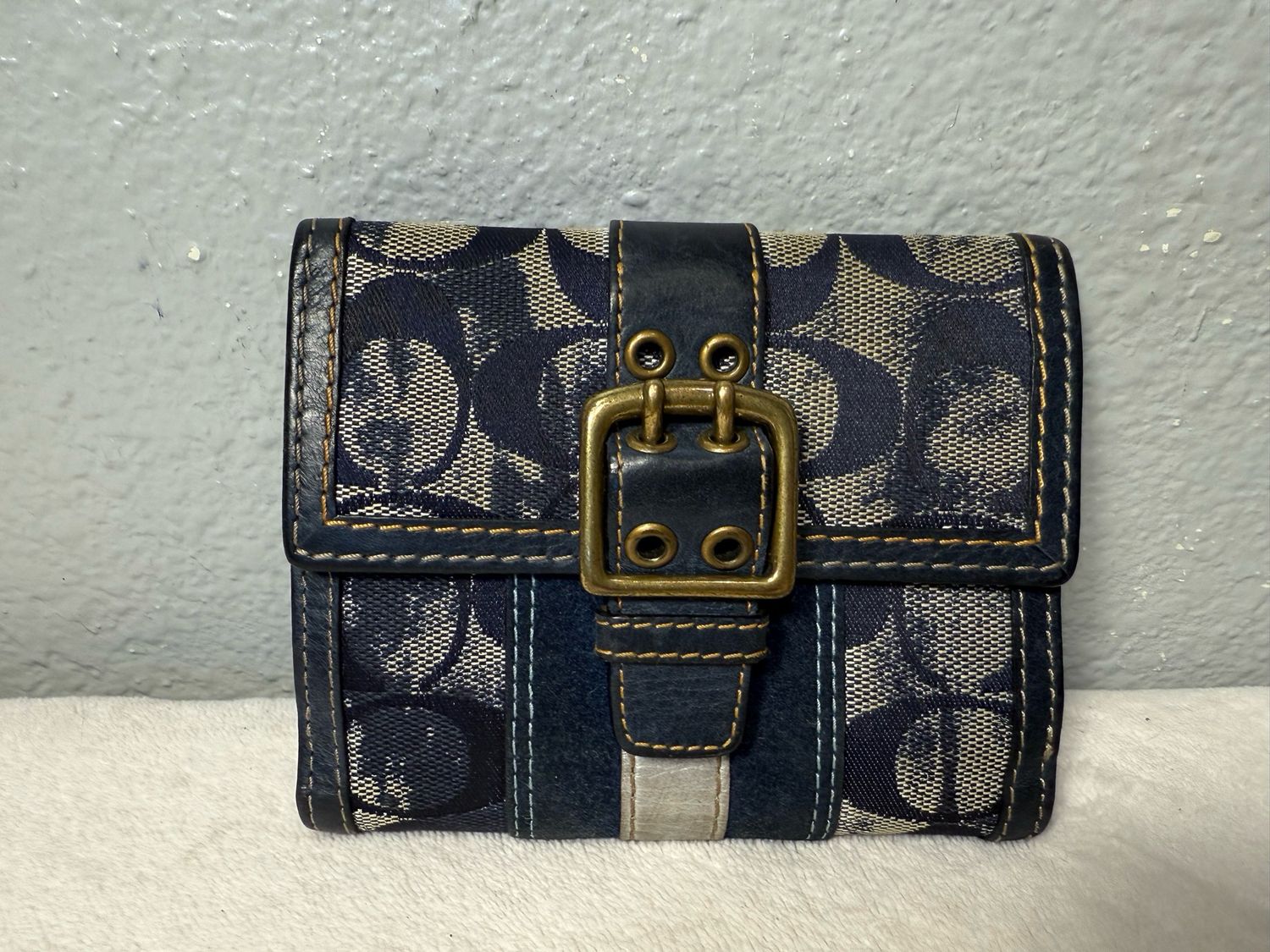 Coach Rare Vintage, Distressed, Denim And Leather Compact Wallet