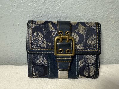 Coach Rare Vintage, Distressed, Denim And Leather Compact Wallet
