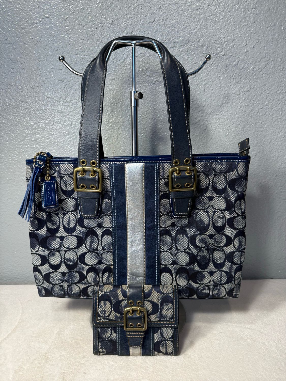 Coach Rare Vintage, Distressed Blue Denim And Leather Tote (Wallet Sold Separately)