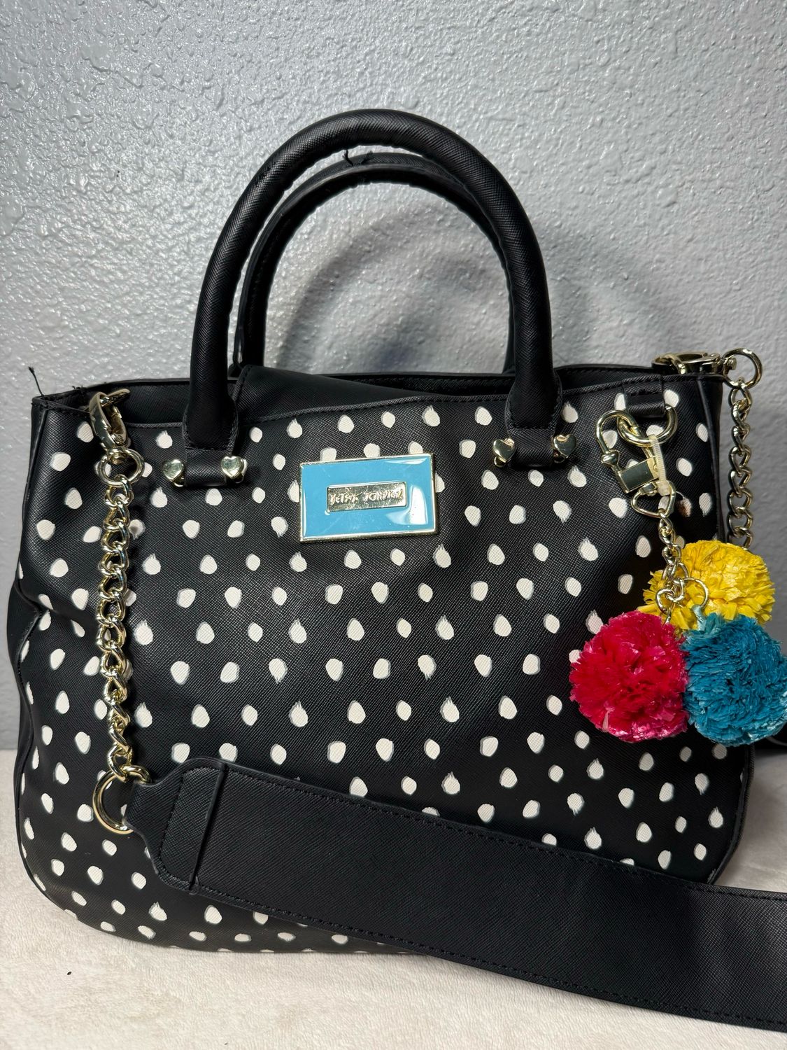Betsy Johnson, RARE Black And White Polkadot Satchel Like New!