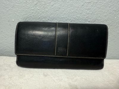 Coach Vintage Black Leather Checkbook Wallet