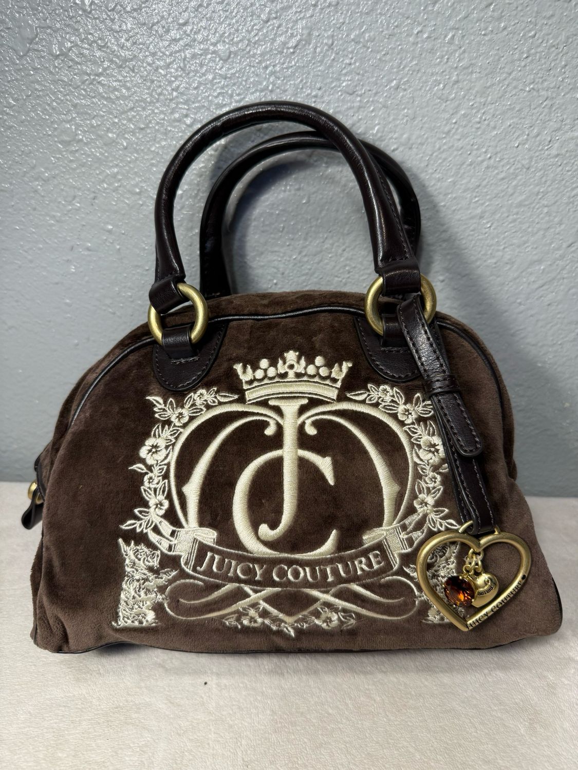 Juicy Couture vintage brown velour and leather handbag like new!