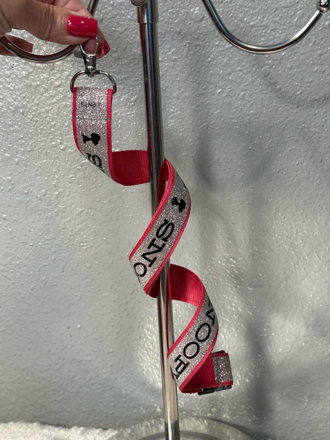 Snoopy, Silver Glitter, Pink Key Lanyard
