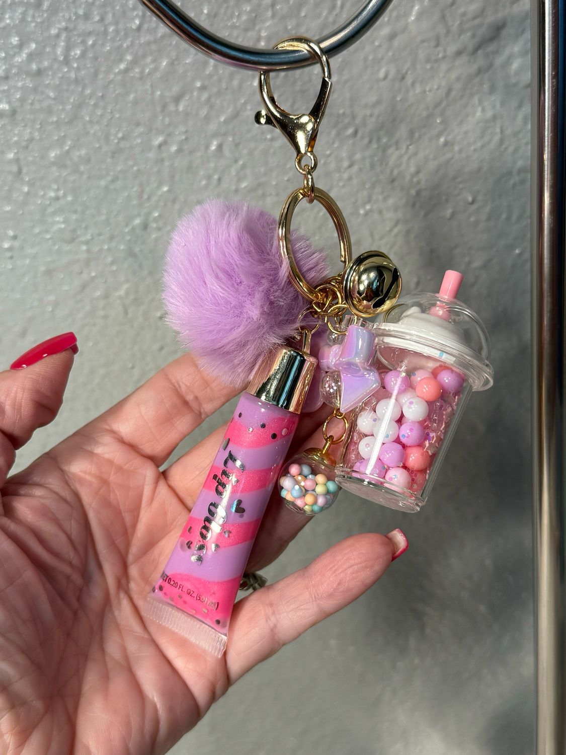 Pink And Lavender Lipgloss Boba Keychain