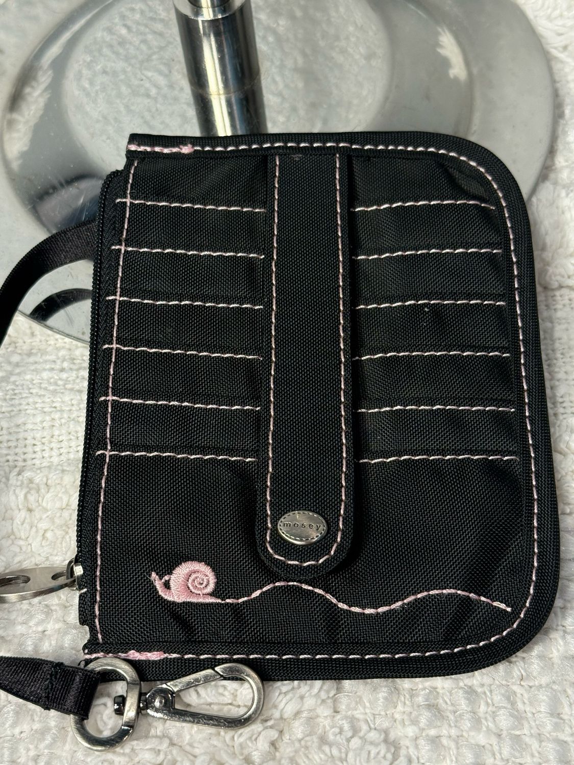 Mosey Black And Pink Nylon Key Card Coin Holder Wallet