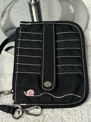 Mosey Black And Pink Nylon Key Card Coin Holder Wallet