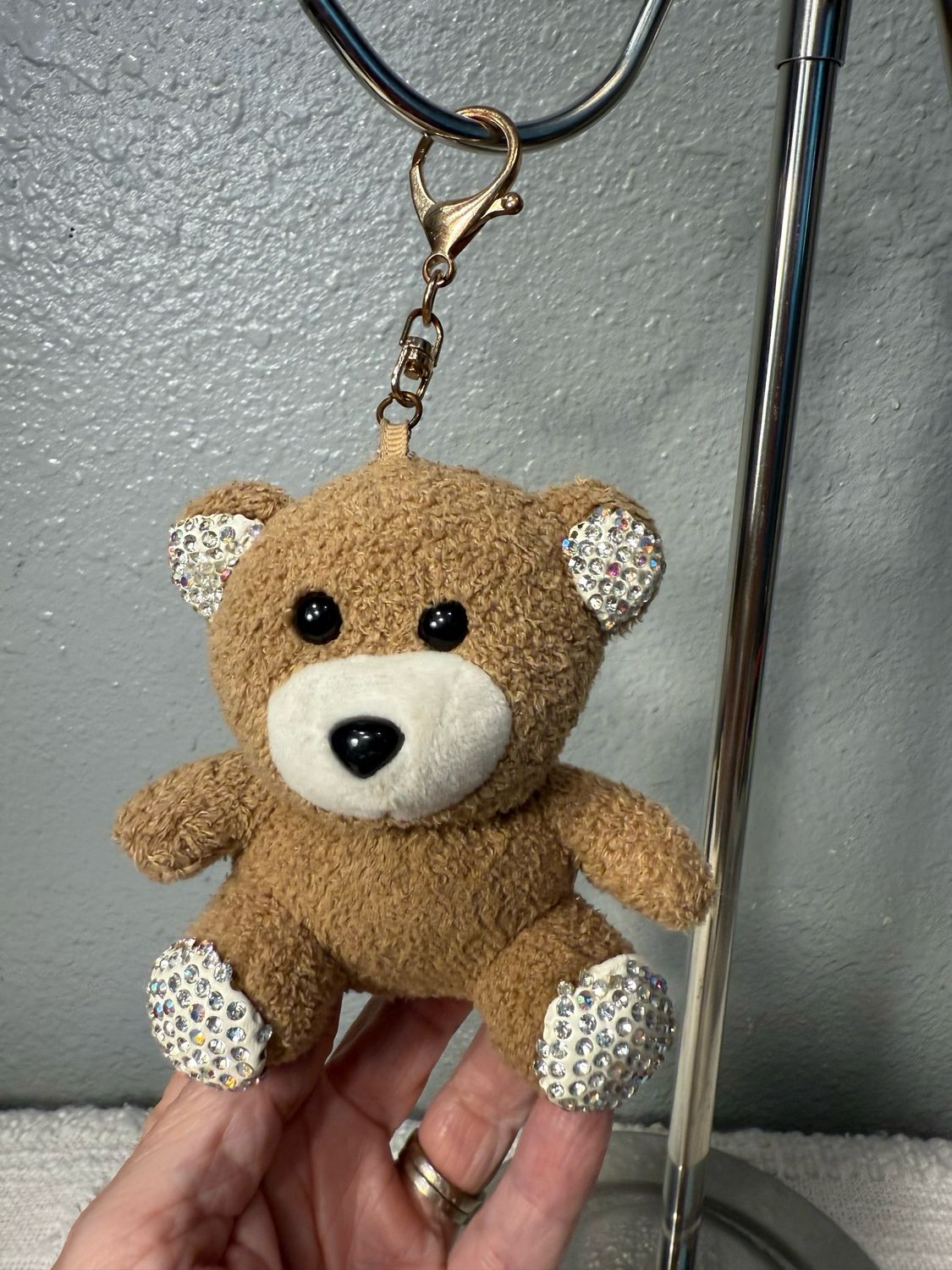 Plush Teddy Bear, Rhinestone Keychain Charm