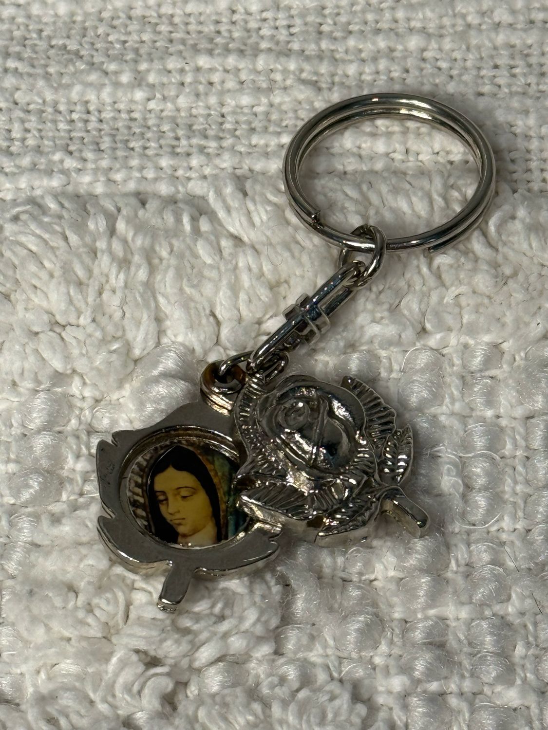 Religious Silver Rose Keychain