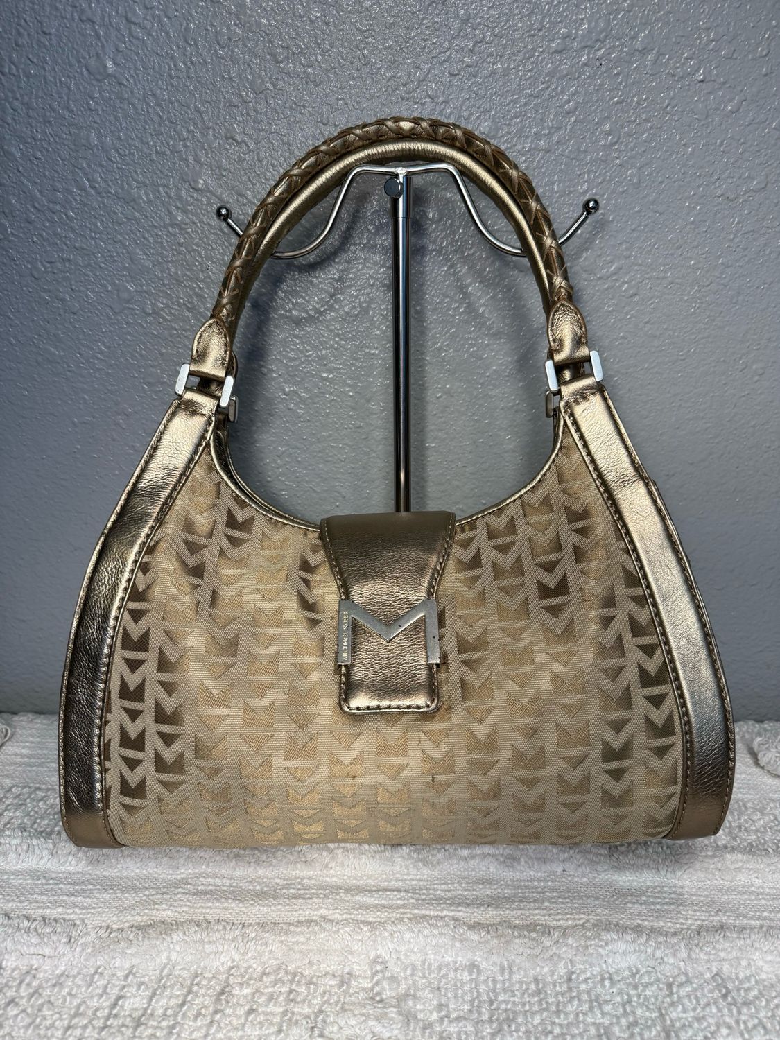 Michael Kors RARE vintage Jacquard And Leather Shoulder Bag