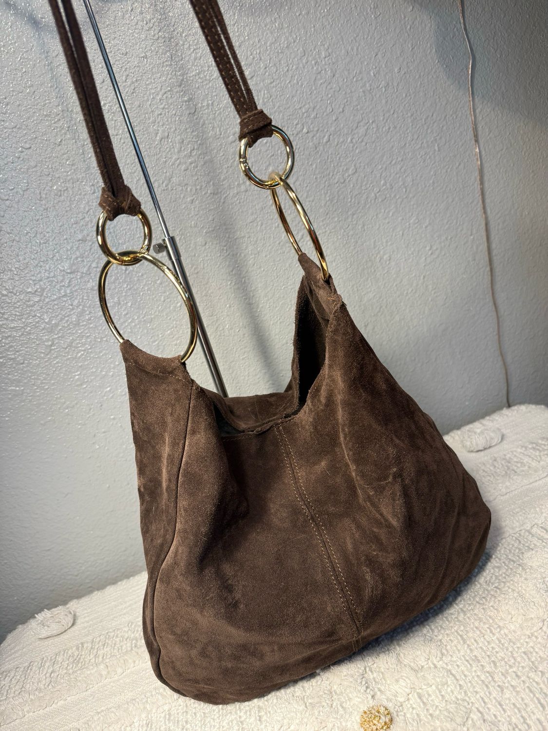 Claudia Firenze Chocolate Suede, Leather Slouchy, Crossbody Or Shoulder Bag