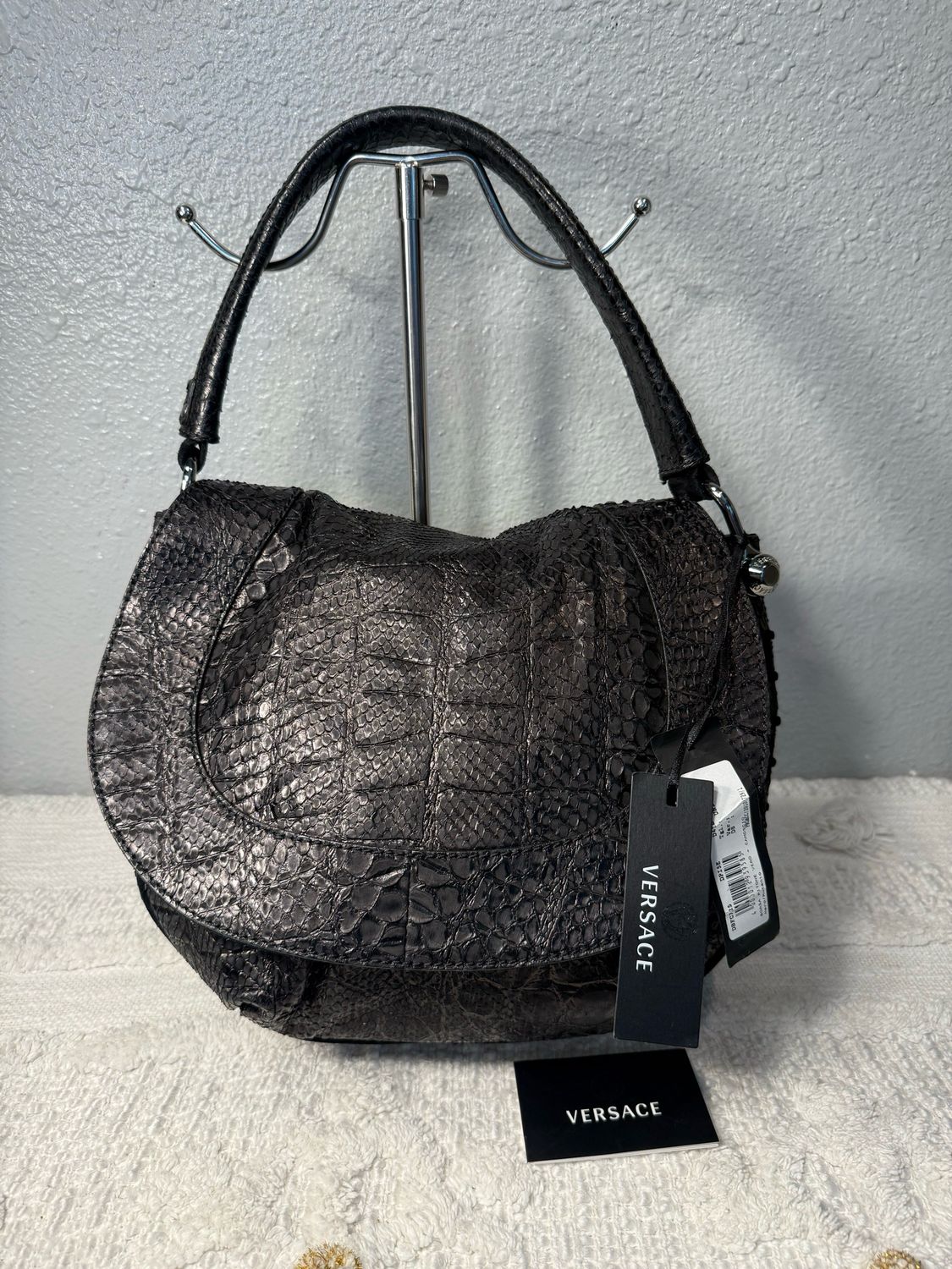 Versace, Authentic Black Python, Biker Shoulder Bag NWT! RETAIL $3,795😲