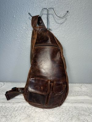Vintage Brown, Distressed, Leather Multi Pocket Sling Bag