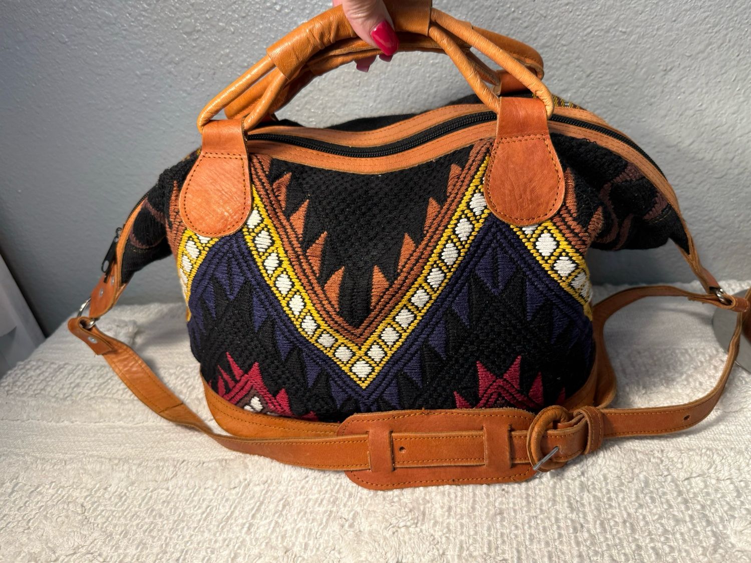 HUMBLE HILO RARE Handmade Tapestry And Leather Satchel NWOT!