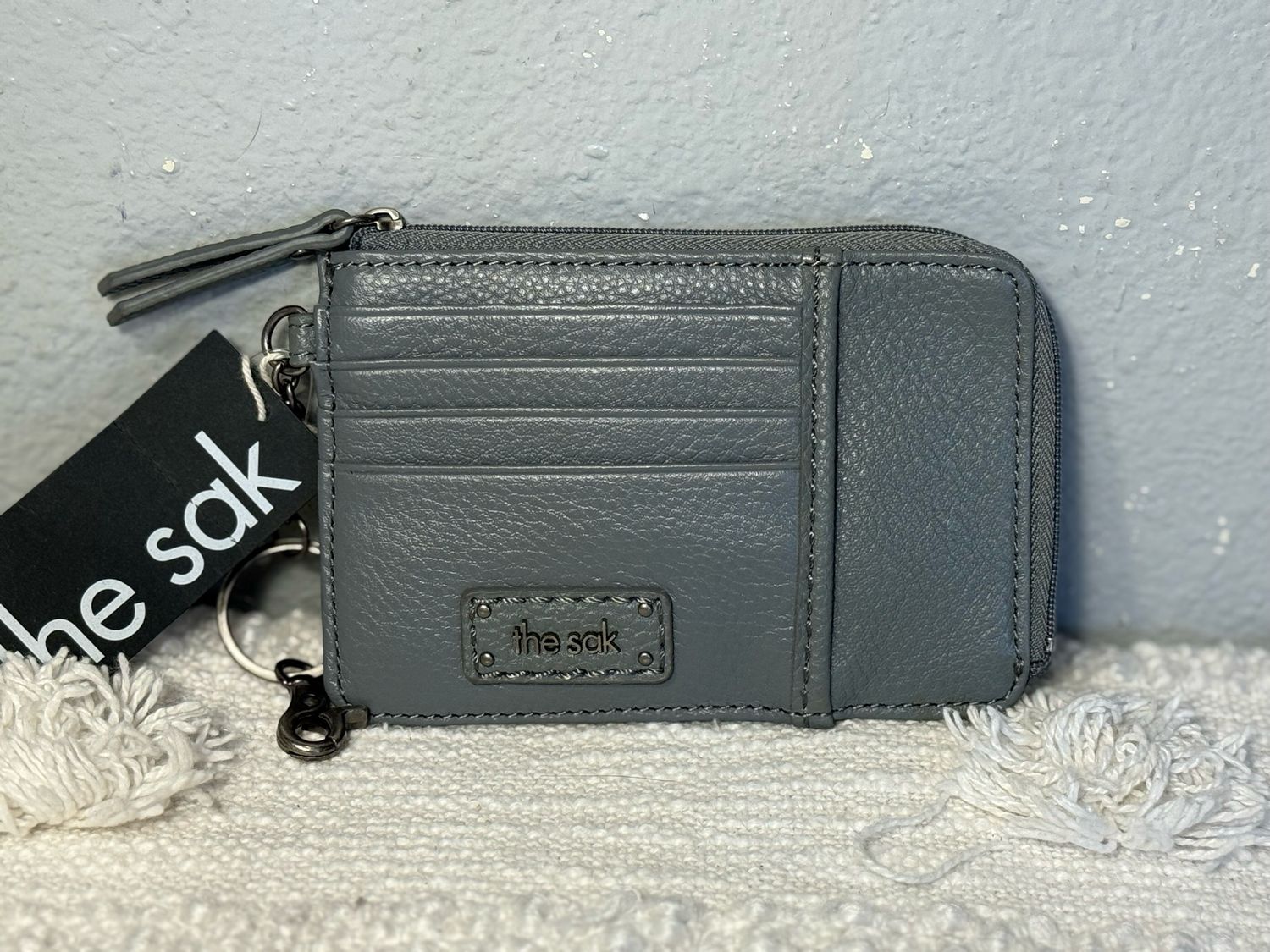 The Sac Gray Leather Key Card Wallet NWT!