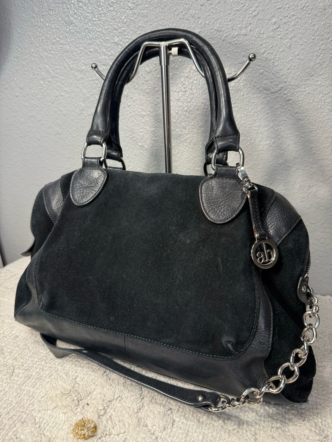 Audrey Brooke, Black Suede And Smooth Leather Satchel