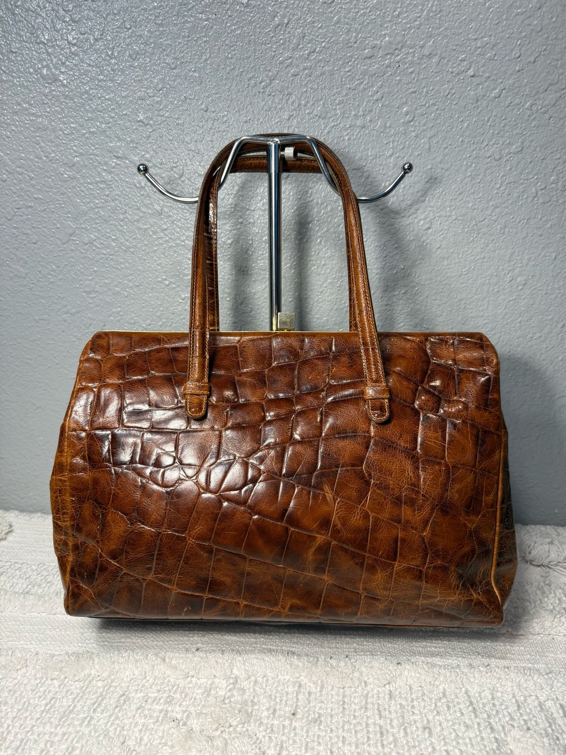 Furla Vintage Croc Embossed Leather Framed Handbag