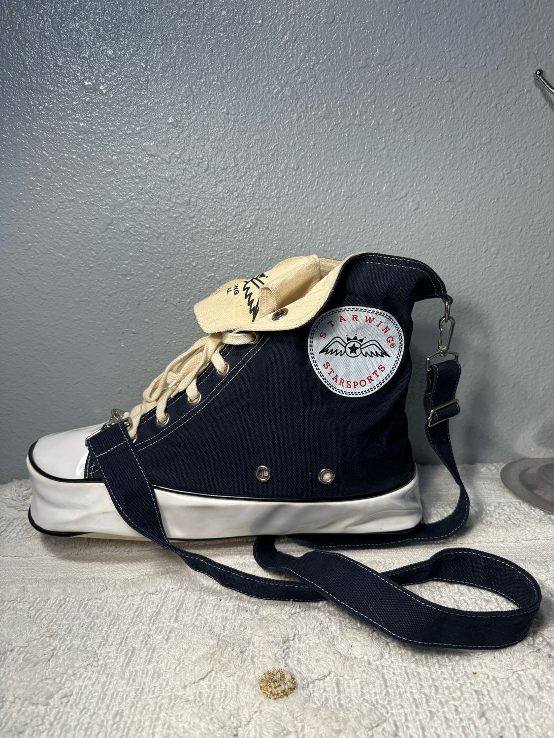 Star Wing Original Navy Blue Canvas And Vegan Leather “chucks” Crossbody