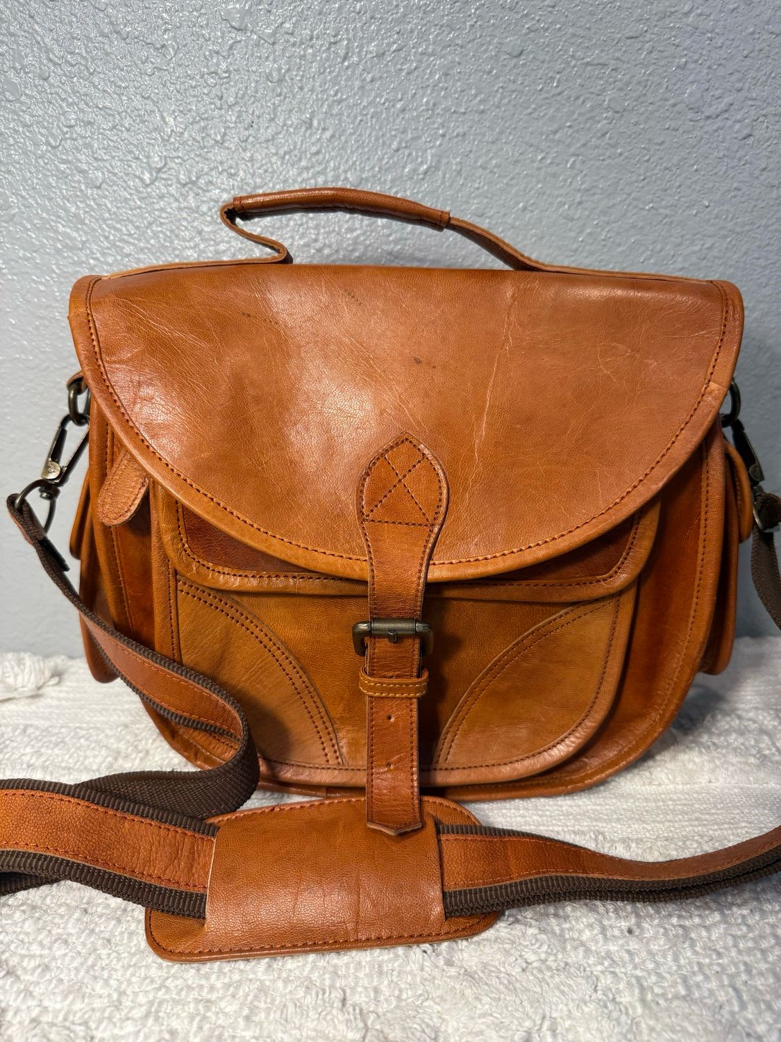 Purple Relic Brown Leather Messenger Bag