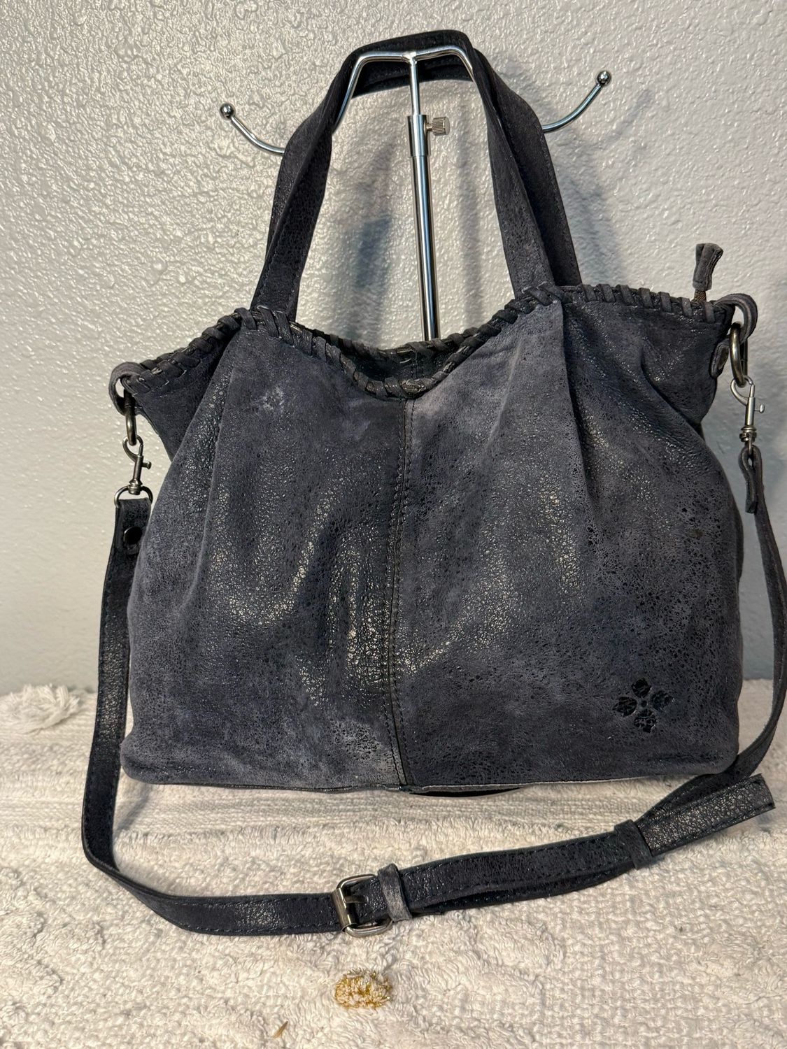 Patricia Nash Blue Gray Suede Leather Satchel