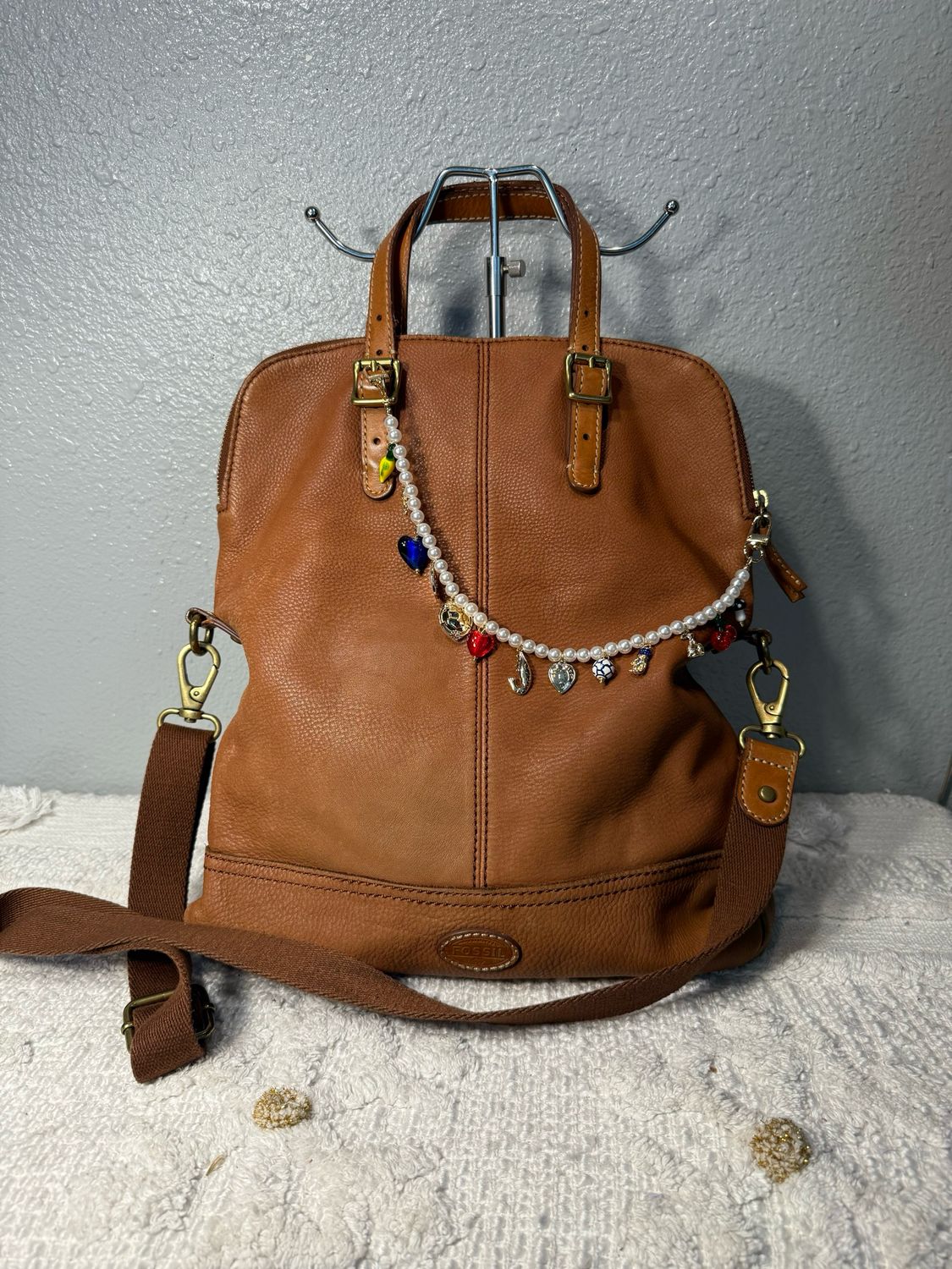 Fossil, Vintage Brown Leather Crossbody Satchel (Charm Sold Separately)