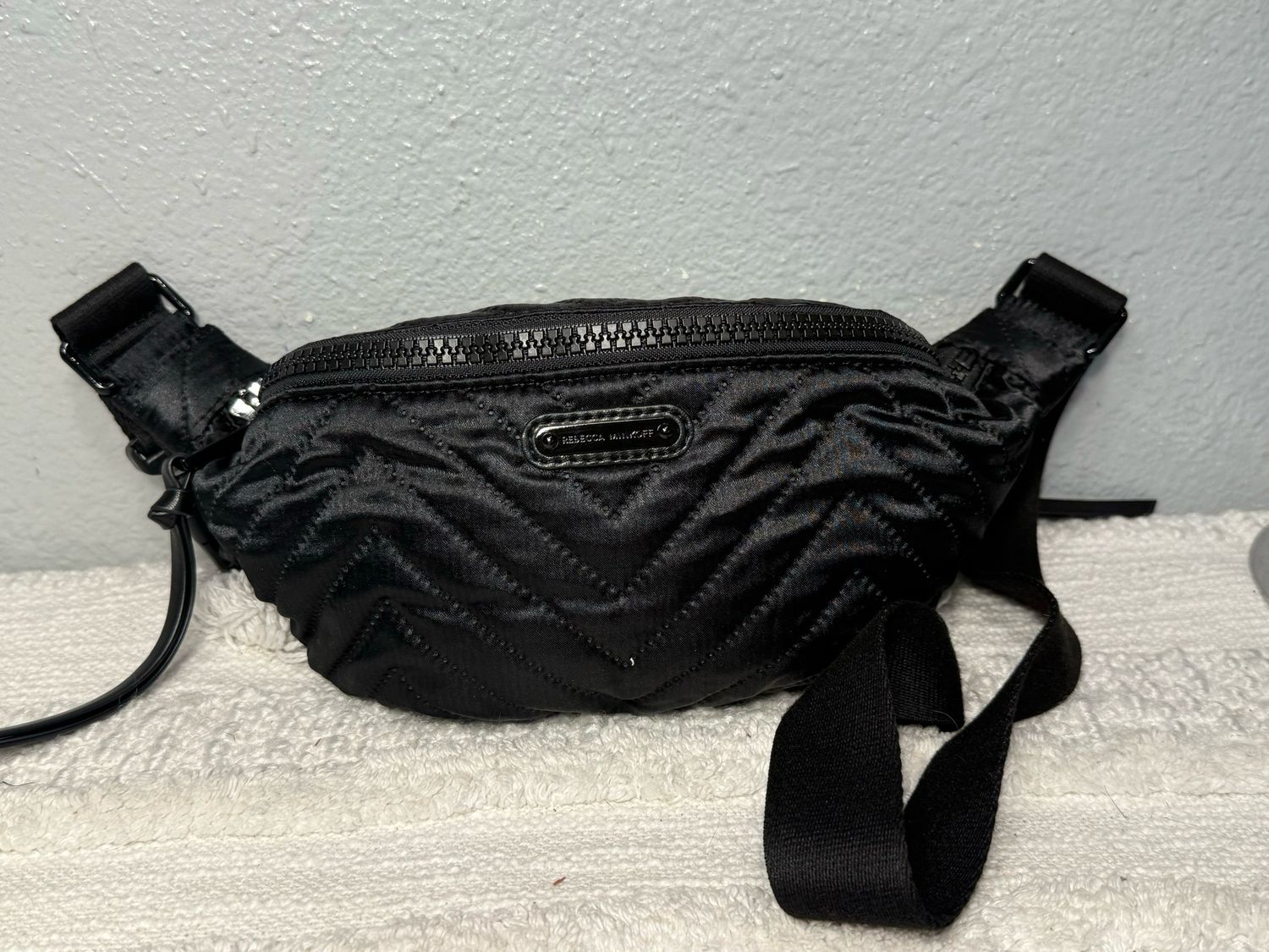 Rebecca Minkoff Black Satin Quilted Belt Bag NWOT!