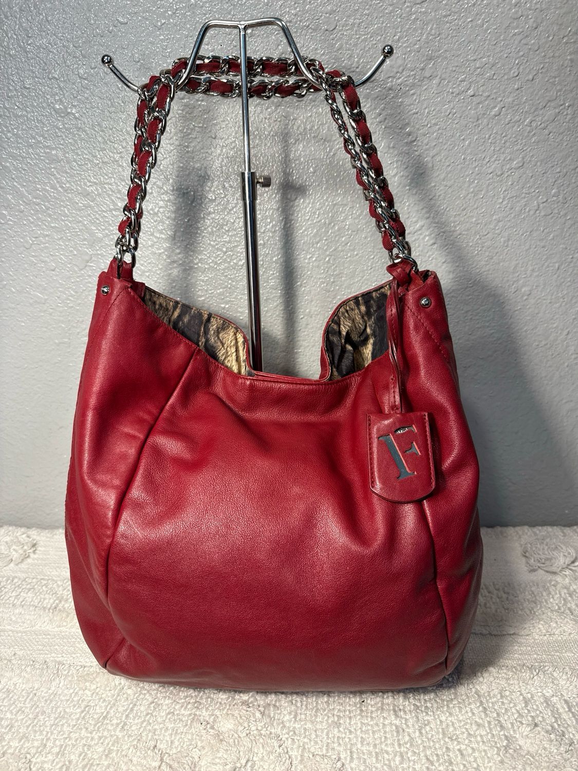 Furla Vintage Red Leather Hobo Bag
