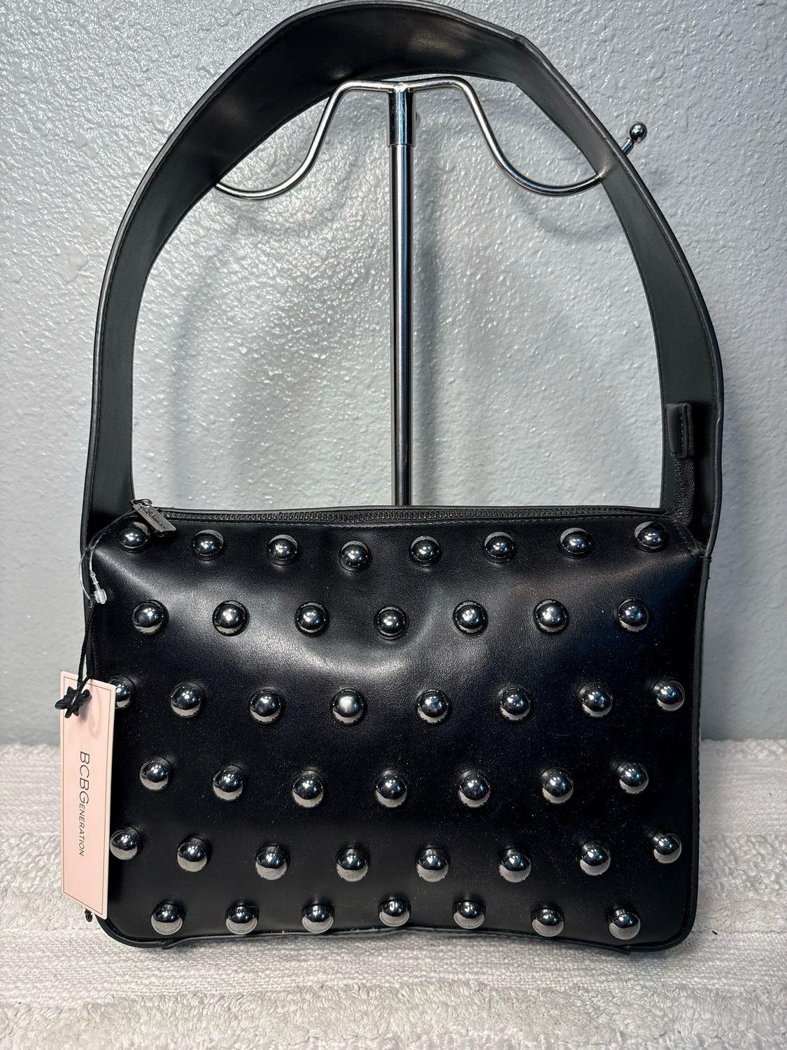 BCBGeneration Black, Vegan Leather Gun, Metal Studded, Shoulder Bag New With Tags!