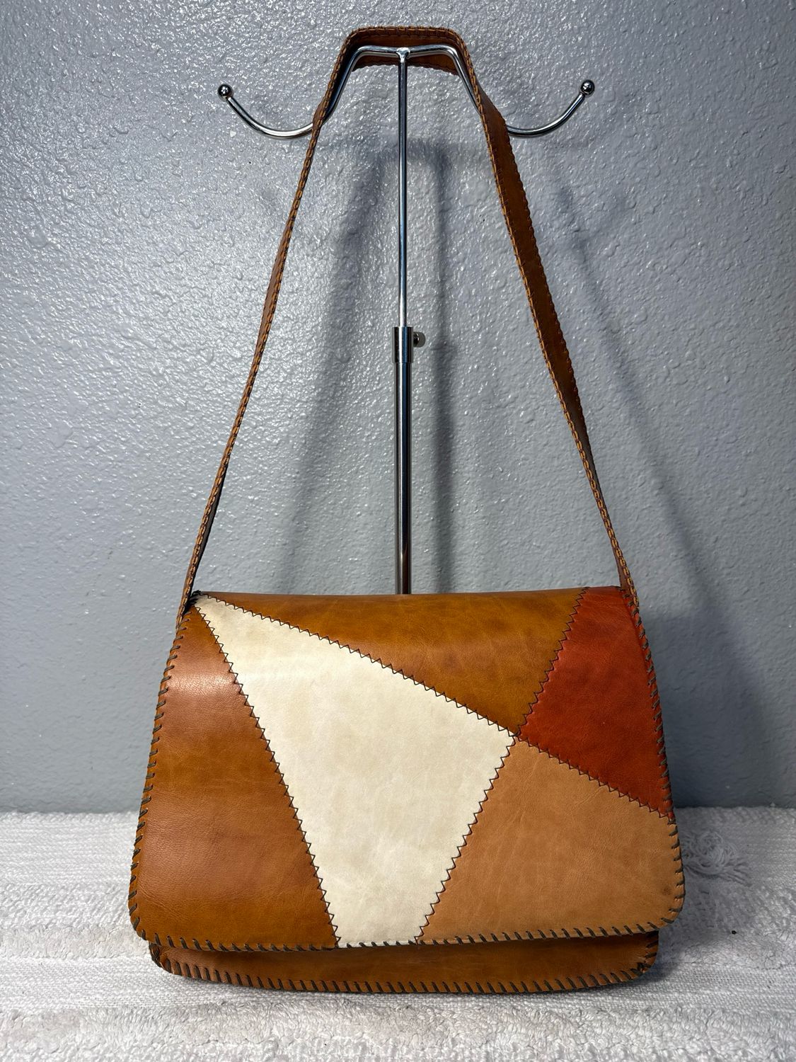 Vintage 1970S Unbranded Faux, Leather Patchwork Shoulder Bag