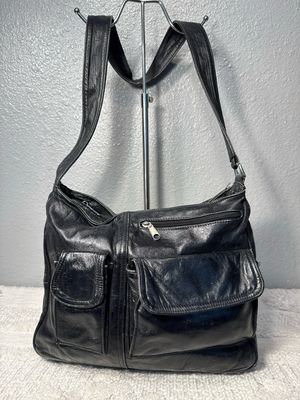 Unbranded 1970S Black Leather Shoulder Bag Very Distressed