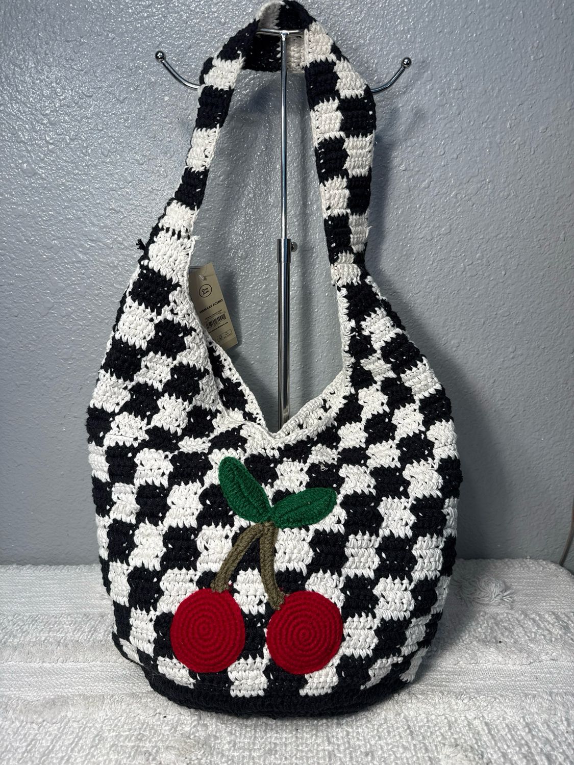 Crocheted Check And Cherries Hobo Bag New With Tags!