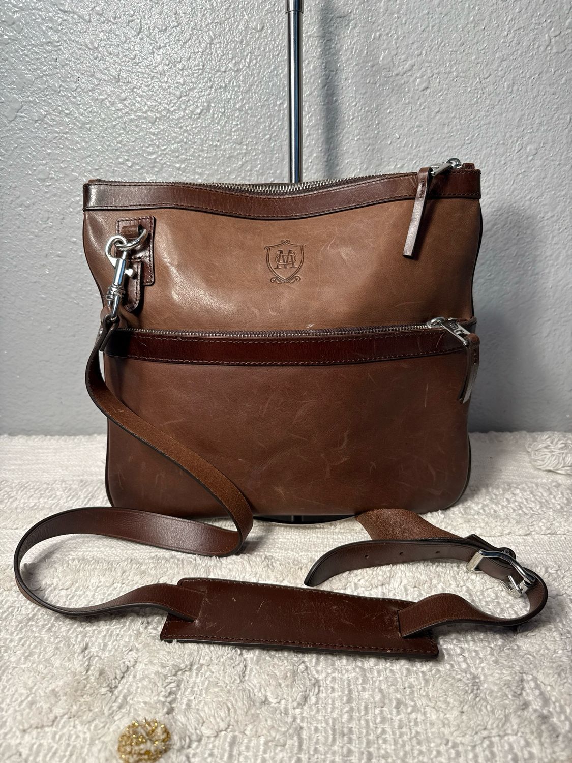 Massimo Dutti Brown Rustic Leather Crossbody Retail $298!