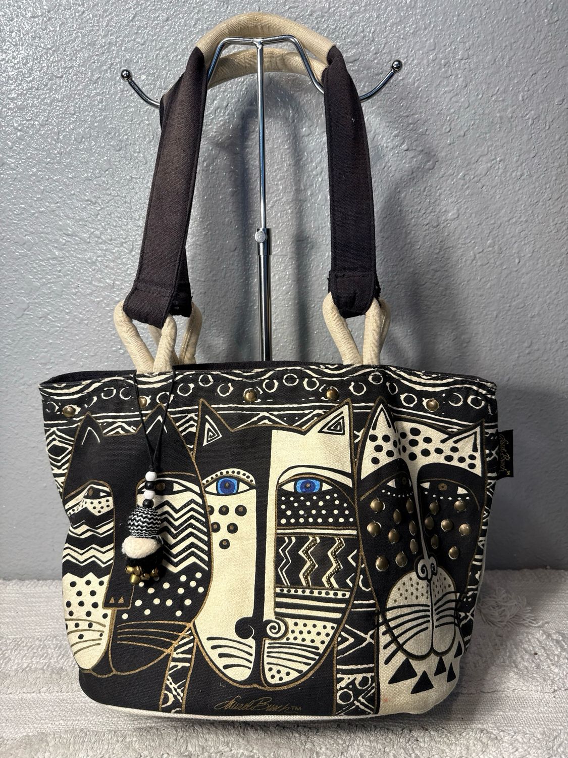 Laurel Birch canvas, black, and ivory cat tote