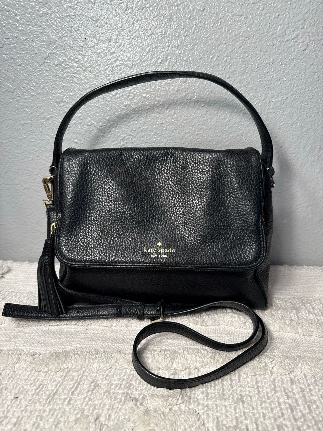 Kate Spade Black Pebbled, Leather Crossbody And Shoulder Bag