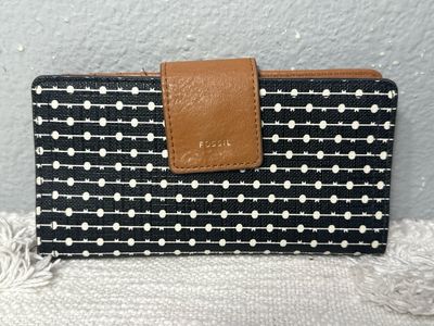 Fossil, Black Ivory And Tan Coated Canvas Wallet