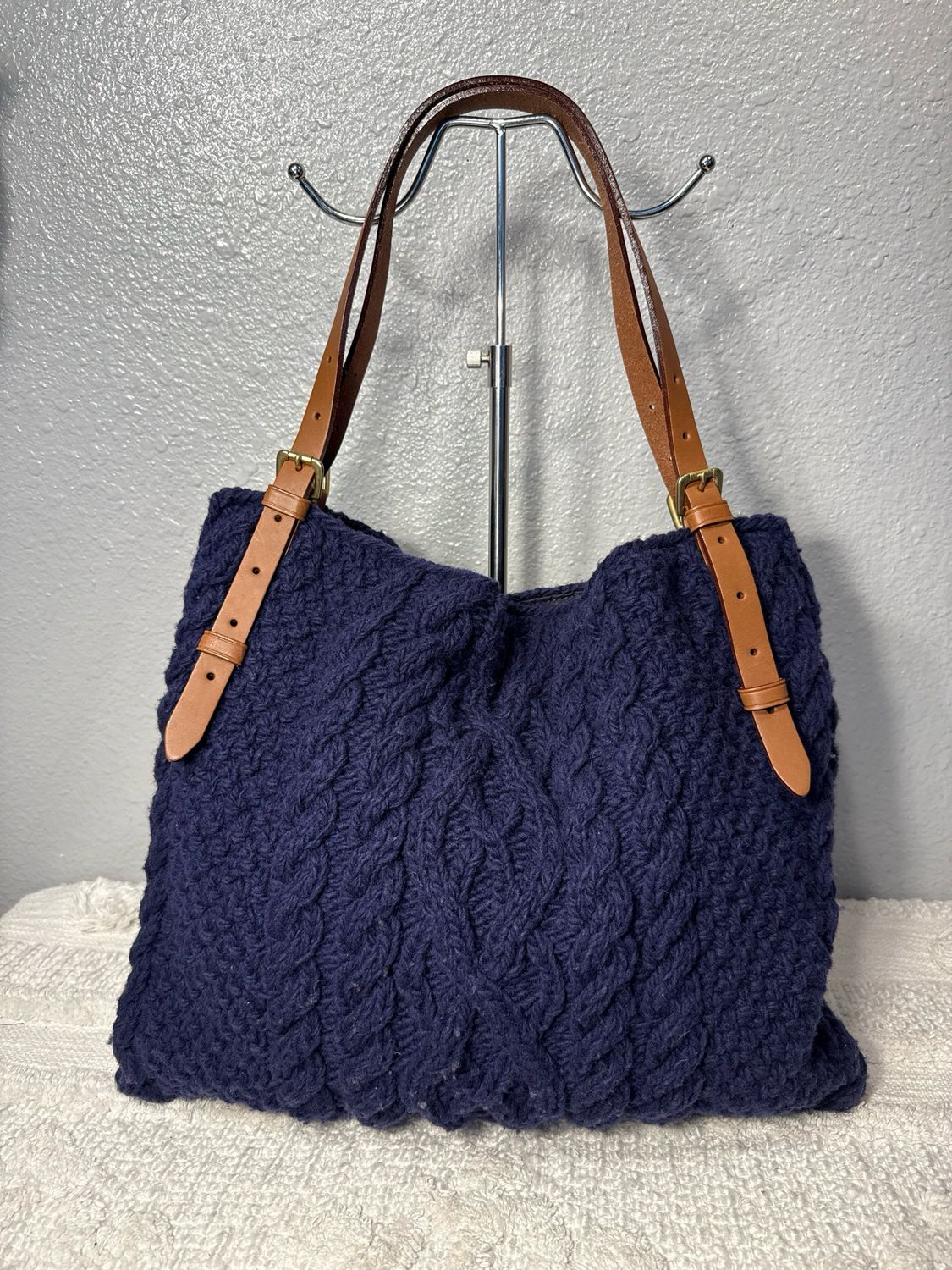 Topkapi Treasure Blue Sweater And Leather Tote Retail Over $200! NWOT!