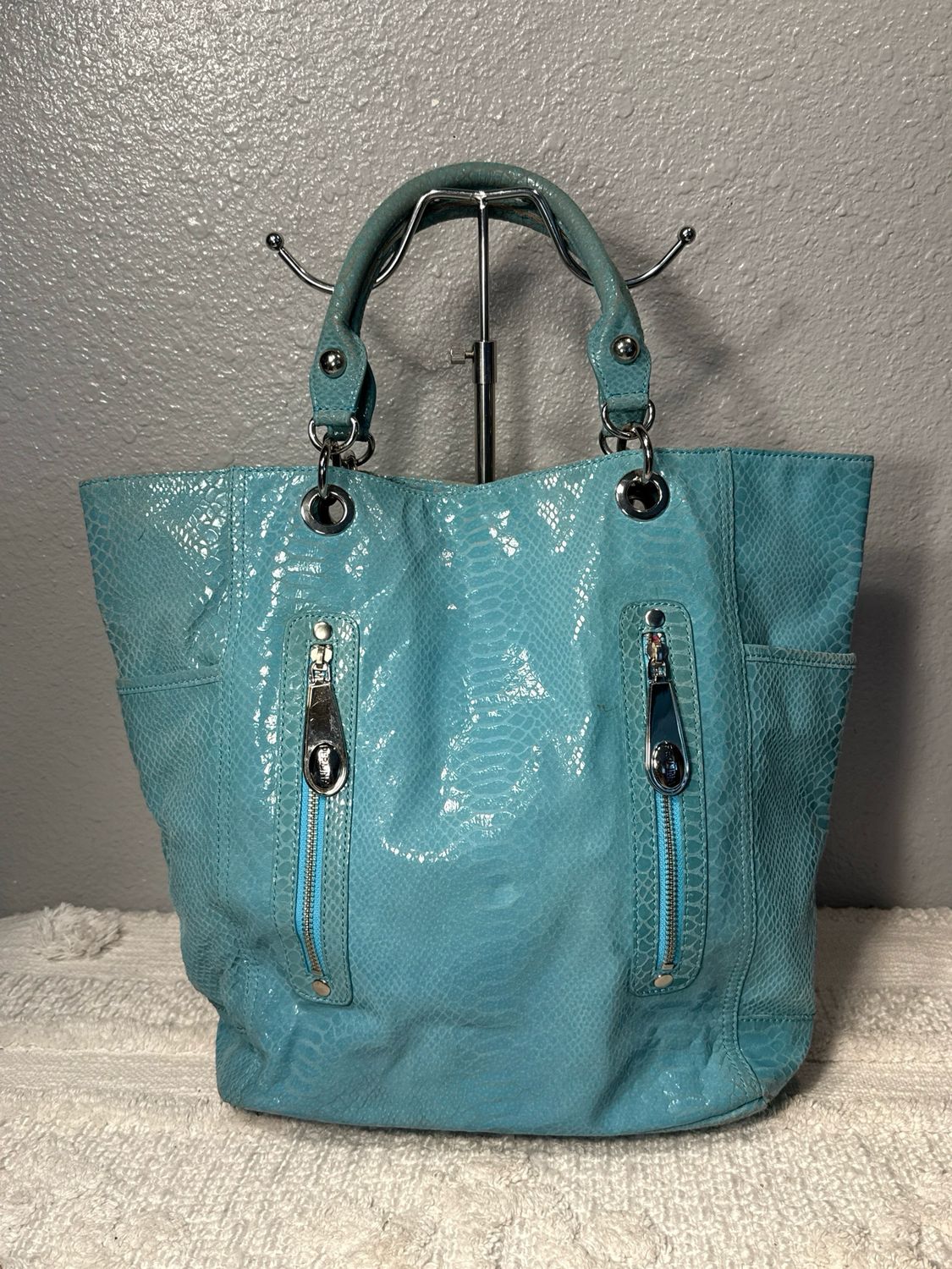 Perlina, Tiffany, Blue Leather Tote Bag