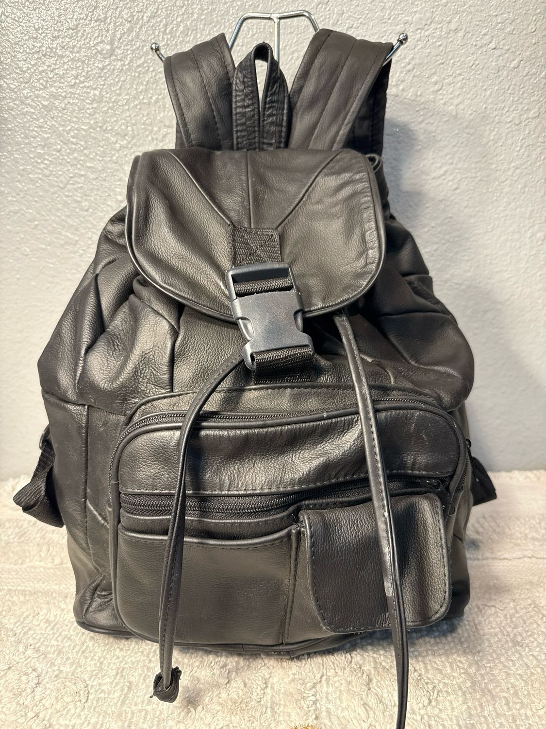 Unbranded, Vintage Black Leather Patch Backpack Purse