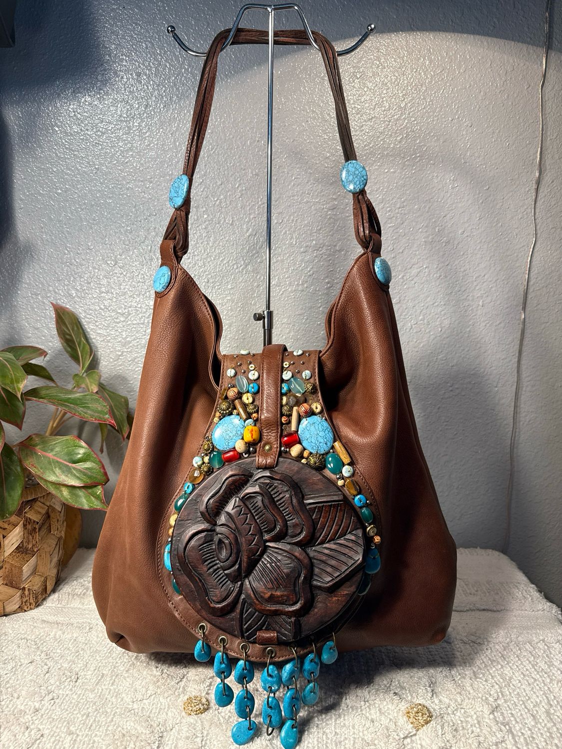 G Series Brown Leather Jeweled Large Hobo NWOT! From My Collection