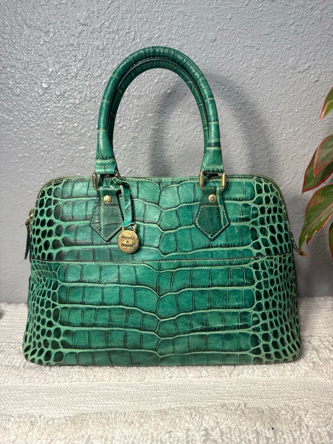 Dooney, &amp; Bourke Green Crock Embossed Domed Satchel