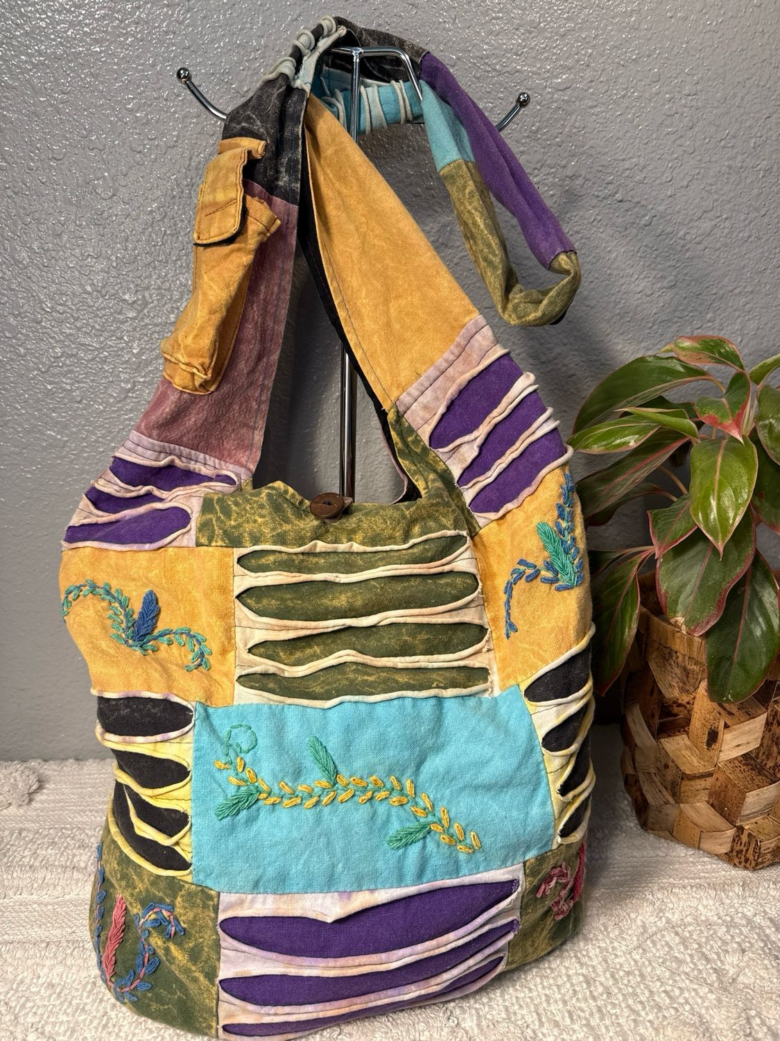 The Collection Royal Cotton Floral Embroidered Boho Crossbody Bag