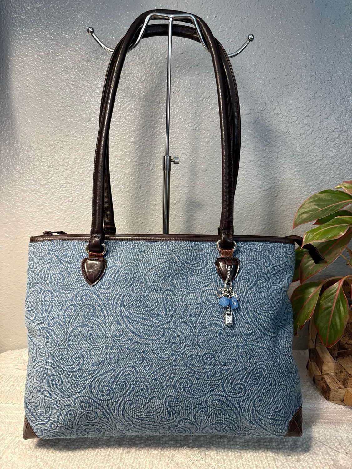 Brighton Denim And Chocolate Brown Leather Tote