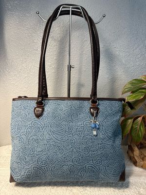 Brighton Denim And Chocolate Brown Leather Tote