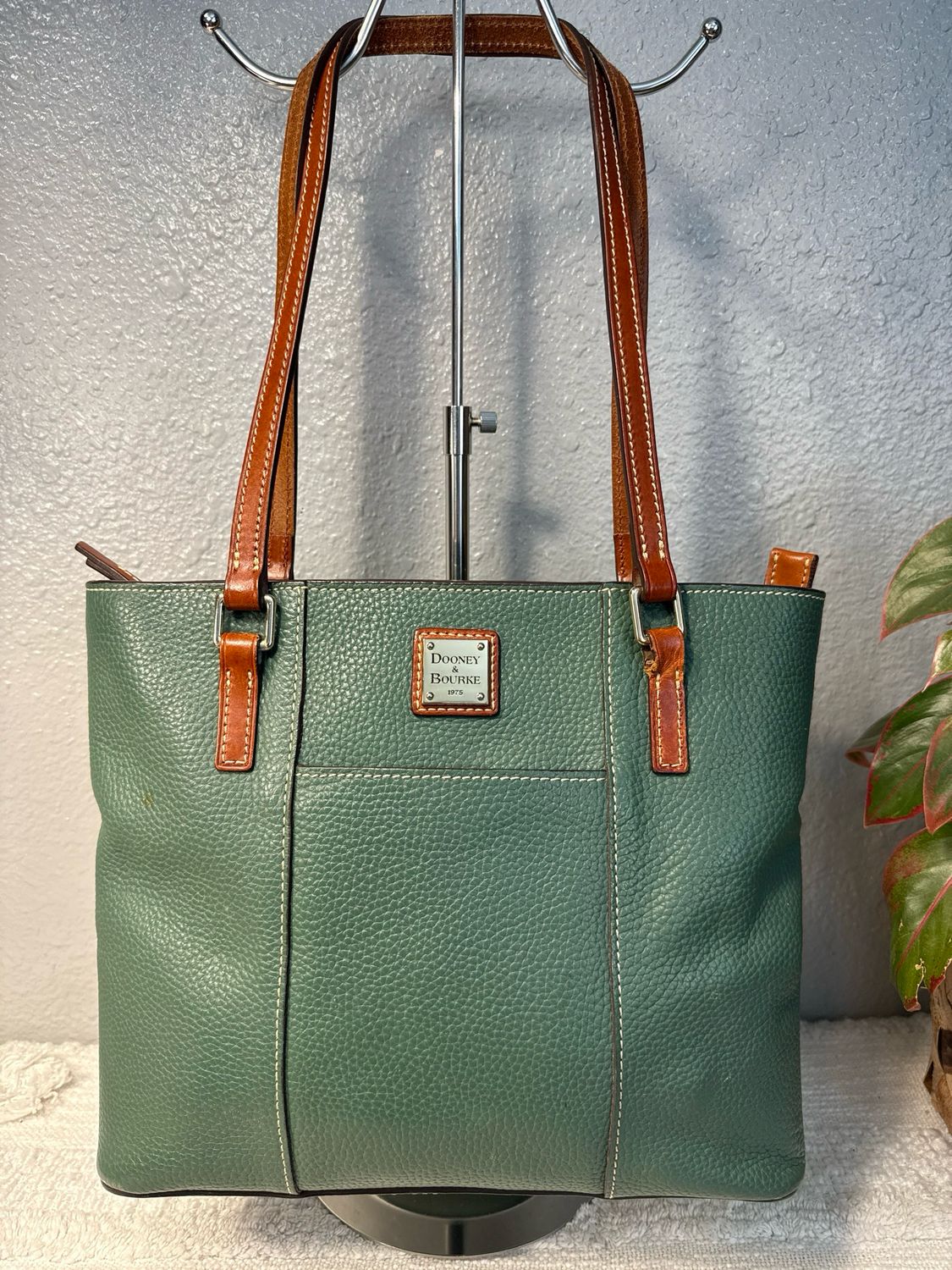 Dooney, &amp; Bourke Olive Green Pebbled Leather Tote