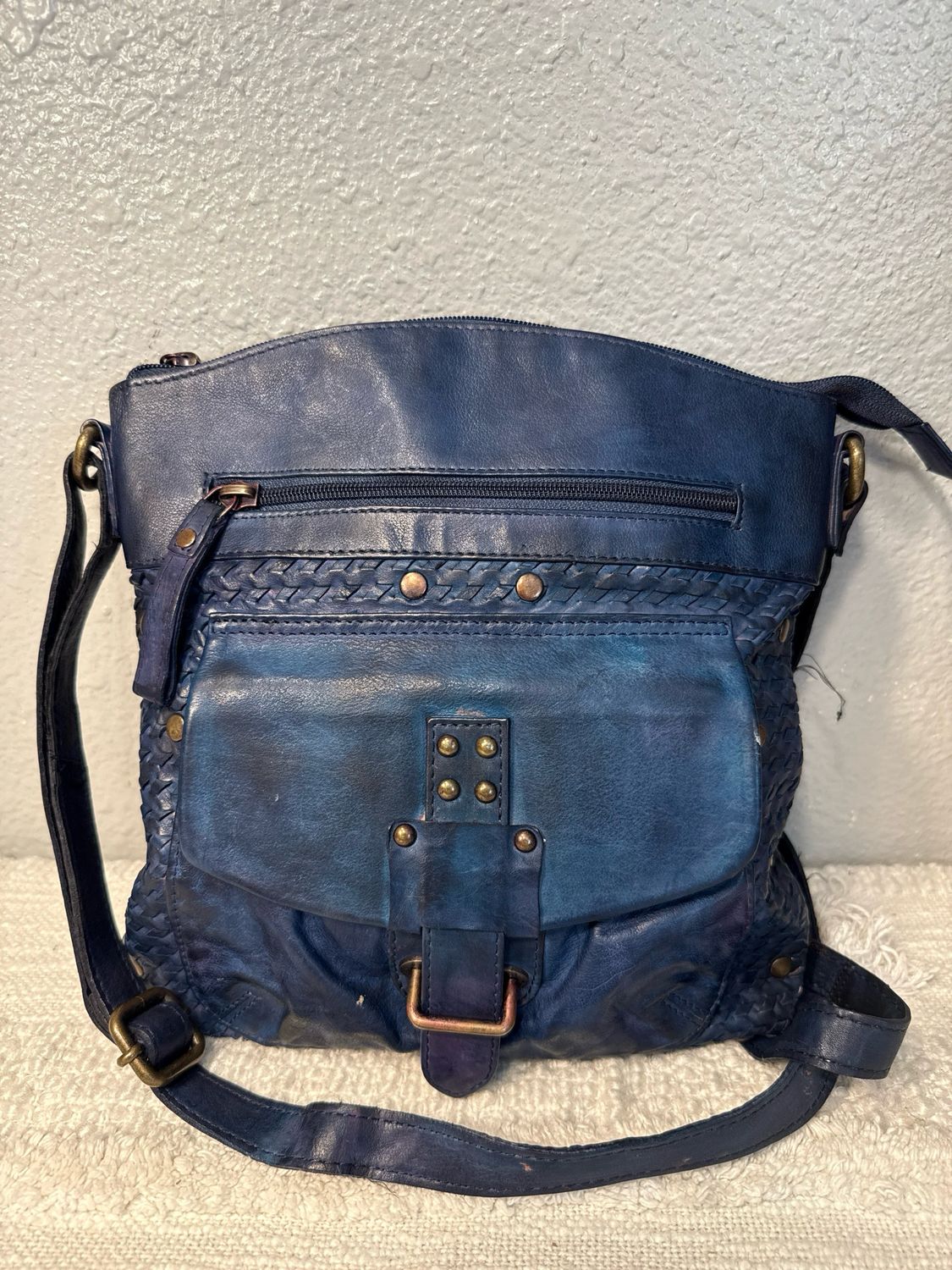 Unbranded Cobalt Blue Italian Leather Woven Crossbody NWOT!